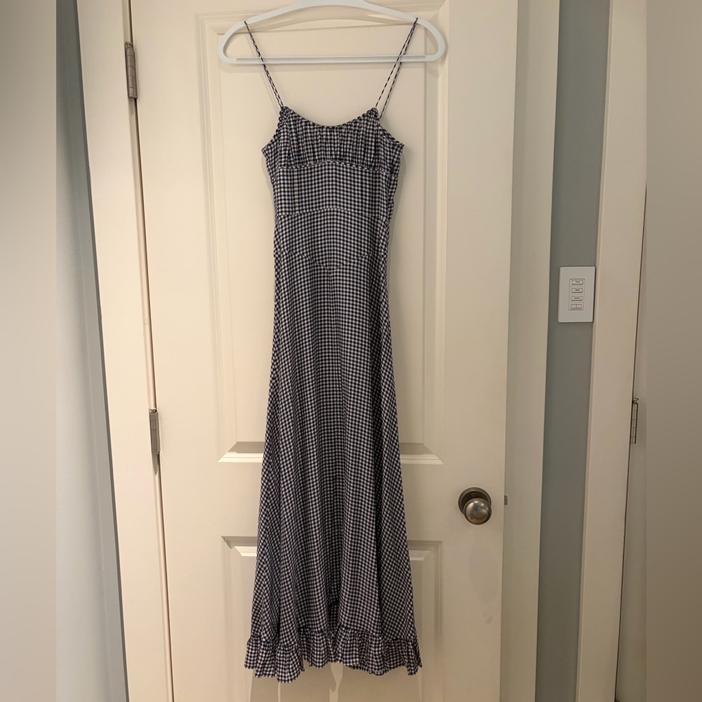 Doen Blue and White Gingham Maxi Dress